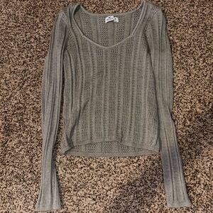 Green Knit V-Neck Sweater